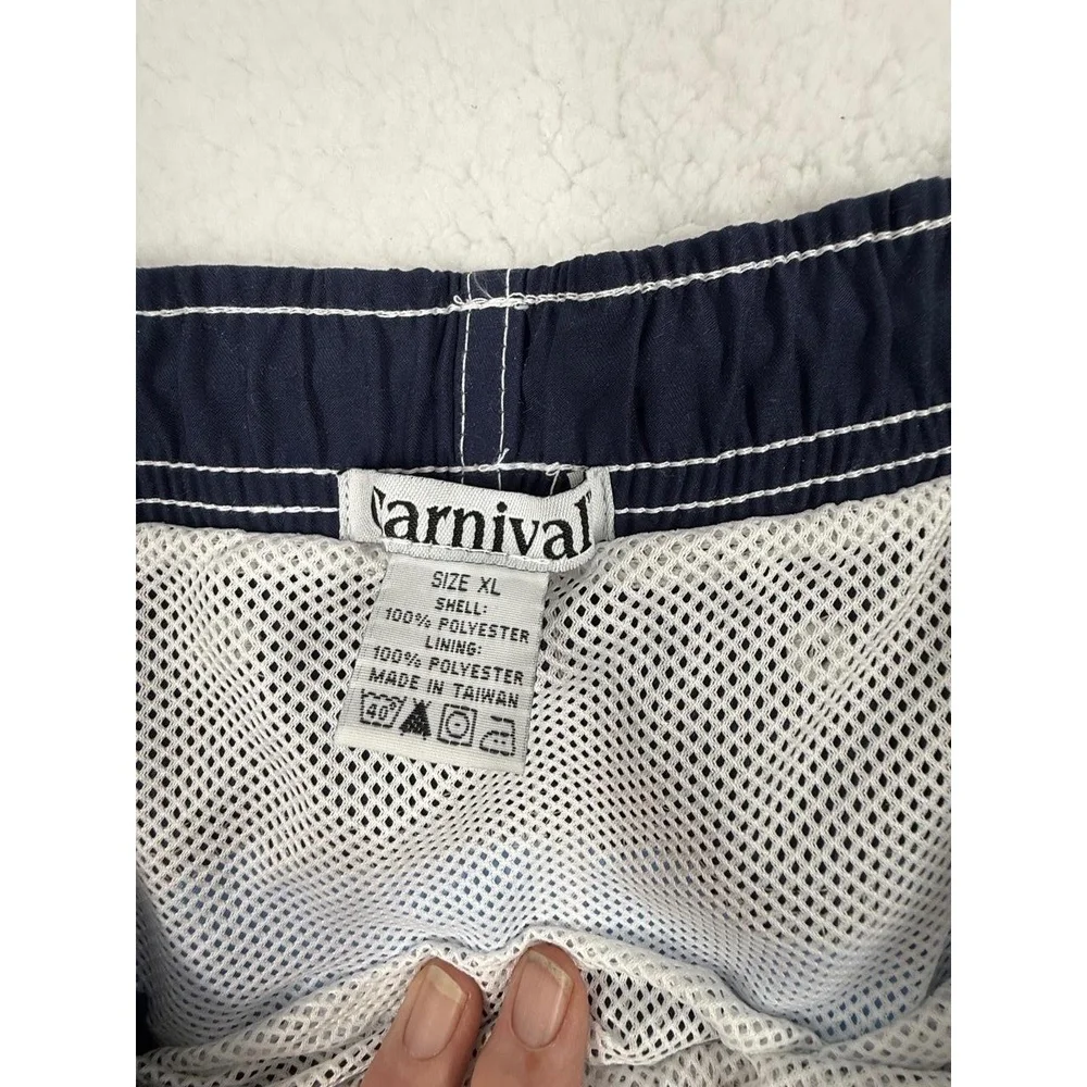 Carnival Navy Blue White Piping Drawstring Waist Side Pockets Shorts Extra Large
